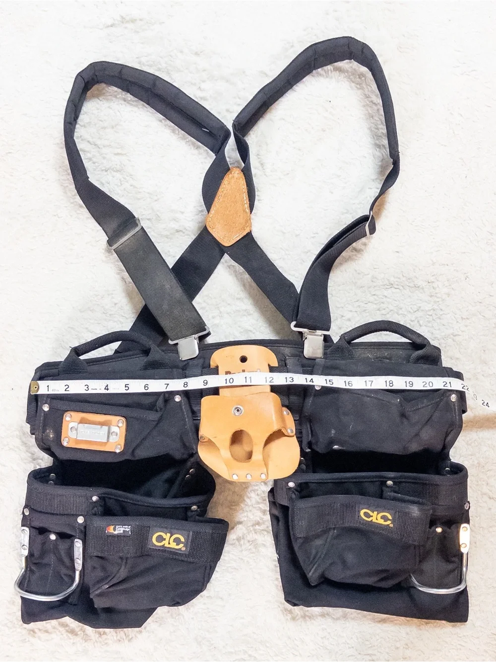CLC Black Tool Belt Suspenders Leather Accents Pro Level Hammer Holder